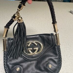 Gucci Black Leather Shoulder Bag with Gold Details
